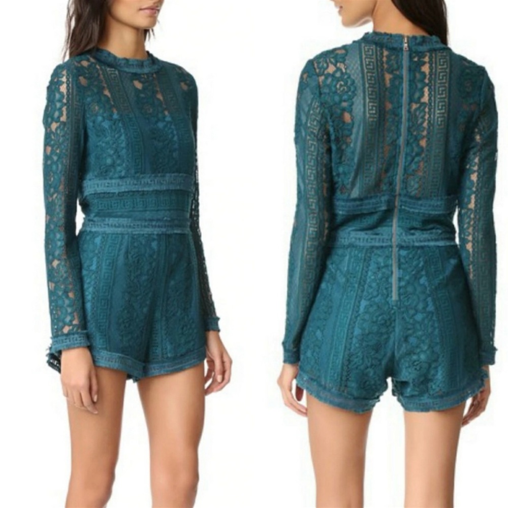 SAYLOR Lafayette Lace Romper In Emerald Green NWT